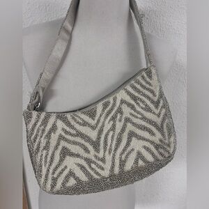 From India to You Viral Staud like Bag Beaded Zebra-Shoulder Bag Silver & Cream
